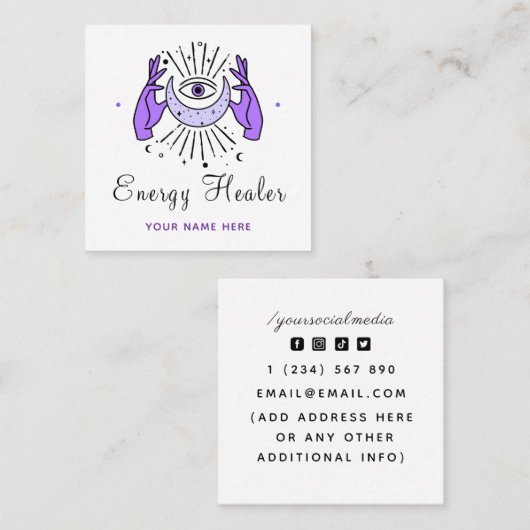 Energy Healer Fortune Teller magische handen en og Vierkante Visitekaartje (Voorkant / Achterkant)