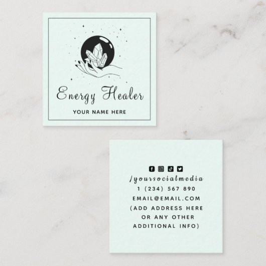 Energy Healer Fortune Teller Mystic Hand Sociaal Vierkante Visitekaartje (Voorkant / Achterkant)