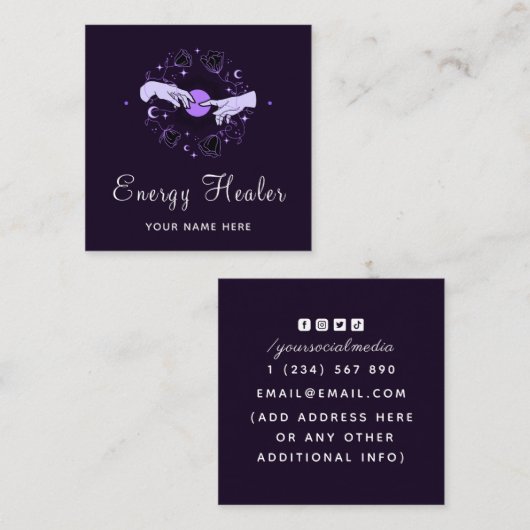 Energy Healer Fortune Teller Mystical Dark Paarse Vierkante Visitekaartje (Voorkant / Achterkant)
