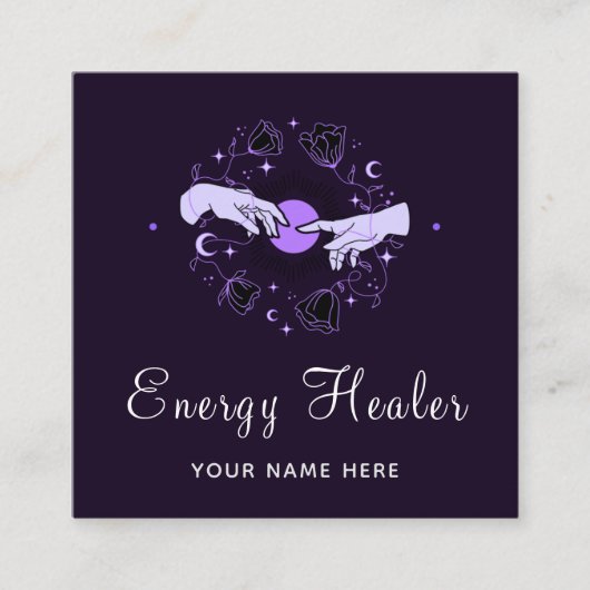 Energy Healer Fortune Teller Mystical Dark Paarse Vierkante Visitekaartje (Voorkant)
