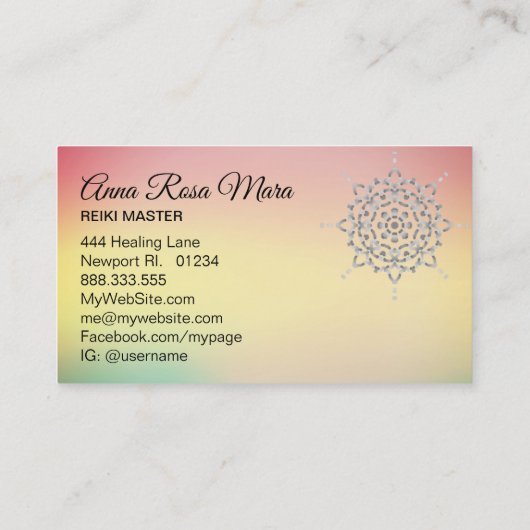 *~* Energy Healer Massage Meditation Yoga Reiki Visitekaartje (Achterkant)