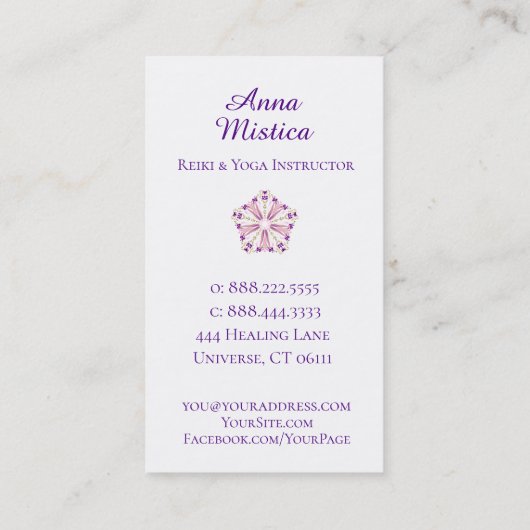*~* Energy Healer Reiki Massage Yoga Mandala Visitekaartje (Achterkant)