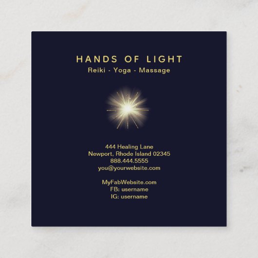 *~* Energy Healing Hands Ball of Reiki Light Navy Vierkante Visitekaartje (Achterkant)