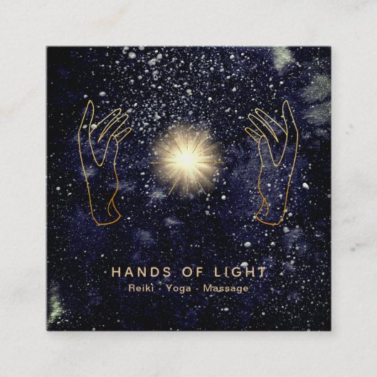 *~* Energy Healing Hands Ball of Reiki Light Navy Vierkante Visitekaartje (Voorkant)