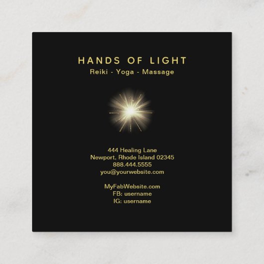 *~* Energy Healing Hands Ball of Reiki Light Vierkante Visitekaartje (Achterkant)