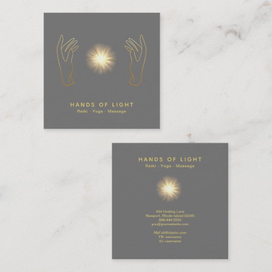 *~* Energy Healing Hands Ball Reiki Light Grey Vierkante Visitekaartje (Voorkant / Achterkant)