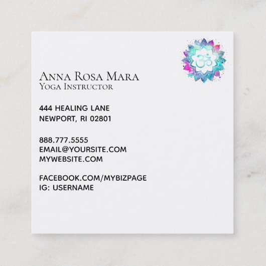 *~* Energy Healing Lotus Mandala Om Aum Symbol Vierkante Visitekaartje (Achterkant)