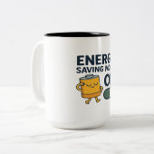 Energy Saving Mode On- Funny Battery Lazy Tshirt Tweekleurige Koffiemok (Voorkant links)