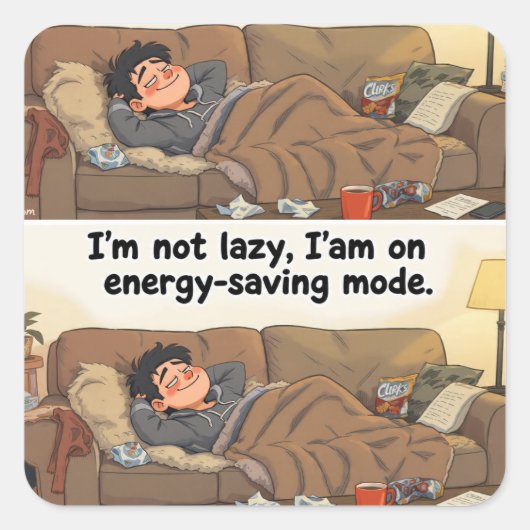 Energy-Saving Mode” Sticker – Cozy Webcomic Vibes (Voorkant)