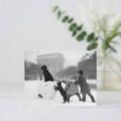 Enfants neige Paris 1930 Briefkaart (Staand voorkant)