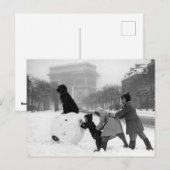 Enfants neige Paris 1930 Briefkaart (Voorkant / Achterkant)