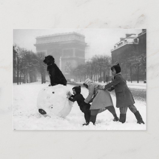 Enfants neige Paris 1930 Briefkaart (Voorkant)