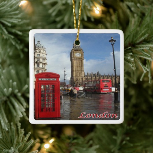 ENG063 LONDON BIG BEN, dubbeldeckerbus Keramisch Ornament (Boom)