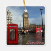ENG063 LONDON BIG BEN, dubbeldeckerbus Keramisch Ornament (Voorkant)