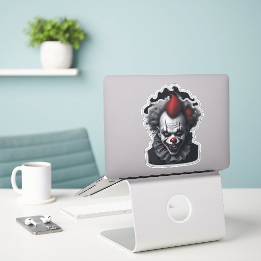 eng clown griezelig portret sticker (Laptop op bureau)