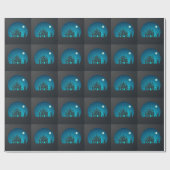 Eng en Fun Blauw en Zwart Haunted House Cadeaupapier (Vlak)