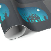 Eng en Fun Blauw en Zwart Haunted House Cadeaupapier (Rol Hoek)