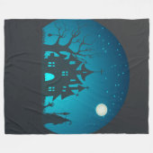 Eng en Fun Blauw en Zwart Haunted House Fleece Deken (Voorkant (Horizontaal))