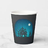 Eng en Fun Blauw en Zwart Haunted House Papieren Bekers (Voorkant)