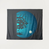 Eng en Fun Blauw en Zwart Haunted House Wandkleed (Voorkant (horizontaal))