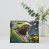 Eng groen prehistorisch onderzees monster briefkaart (Staand voorkant)