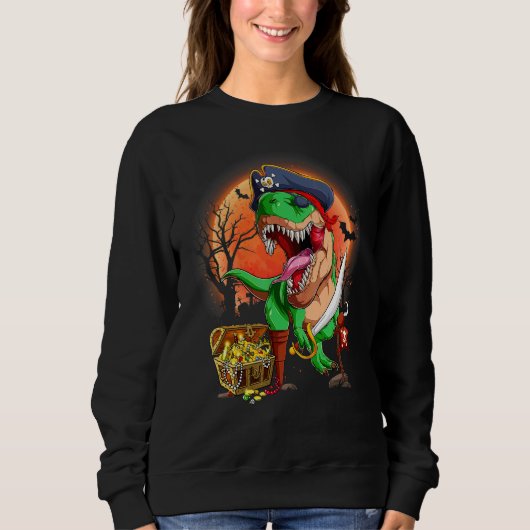 Eng Halloween Piraat Dinosaurus Rex Jackolantern B Trui (Voorkant)