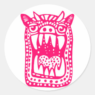 Eng Monster - het Rood van het Neon Ronde Sticker