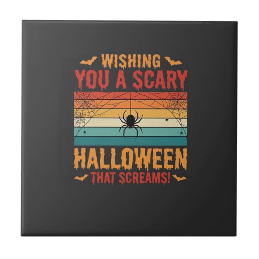Eng ontwerp van een griezelig Halloween spinnenweb Tegeltje (Voorkant)