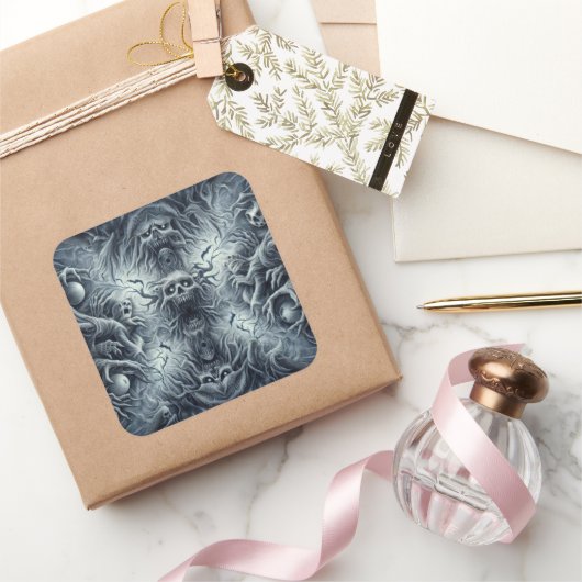 Eng patroon, donkere fantasie vierkante sticker (Geschenken)