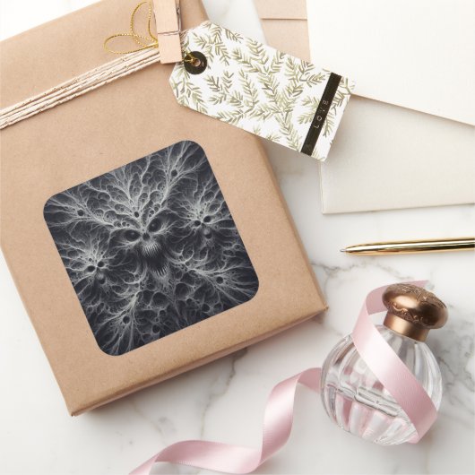 Eng patroon, donkere fantasie vierkante sticker (Geschenken)