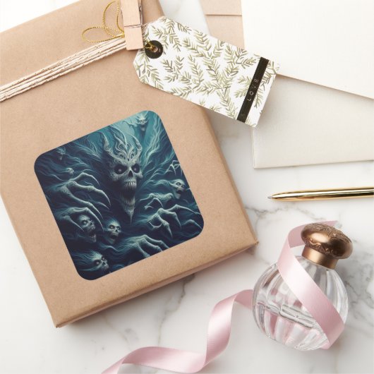 Eng patroon, donkere fantasie vierkante sticker (Geschenken)