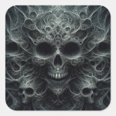 Eng patroon met schedel, donkere fantasie vierkante sticker (Voorkant)
