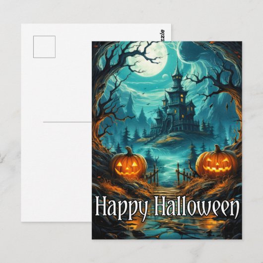 eng spookhuis | Fijne Halloween Briefkaart (Voorkant / Achterkant)