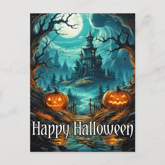 eng spookhuis | Fijne Halloween Briefkaart (Voorkant)