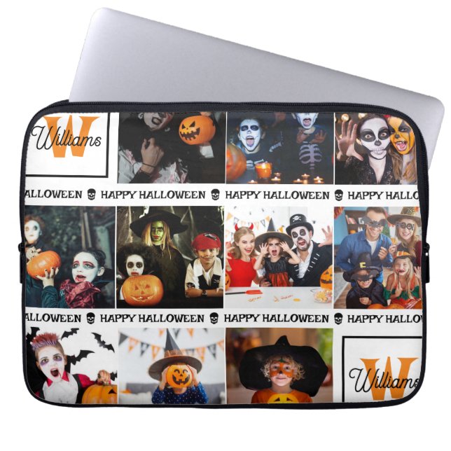 Eng Voeg je eigen foto monogram Happy Halloween Laptop Sleeve (Voorkant)
