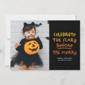 Eng voor vrolijk schattig Halloween foto Feestdagenkaart (Voorkant)