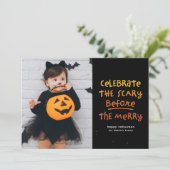 Eng voor vrolijk schattig Halloween foto Feestdagenkaart (Staand voorkant)