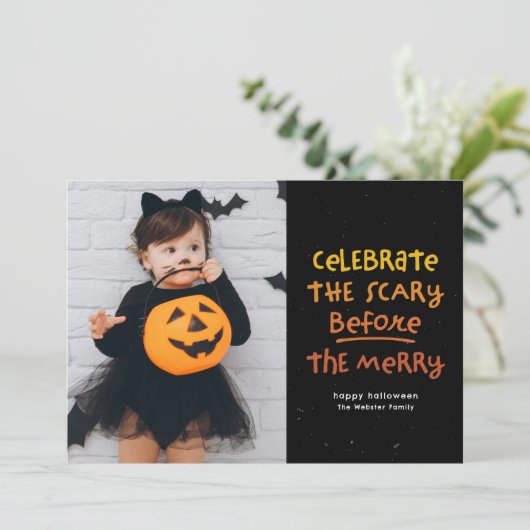 Eng voor vrolijk schattig Halloween foto Feestdagenkaart (Staand voorkant)