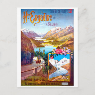 Engadin, Zwitserland, landschap en bergweg Briefkaart