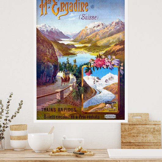 Engadin, Zwitserland, landschap en bergweg Poster (Keuken)