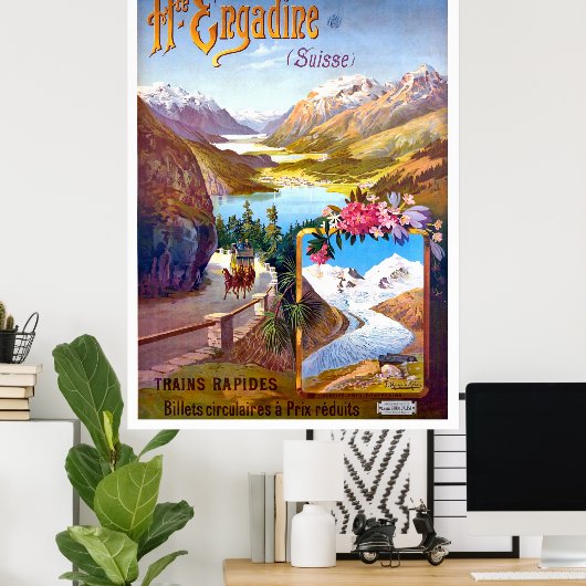 Engadin, Zwitserland, landschap en bergweg Poster (Thuiskantoor)