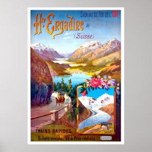 Engadin, Zwitserland, landschap en bergweg Poster