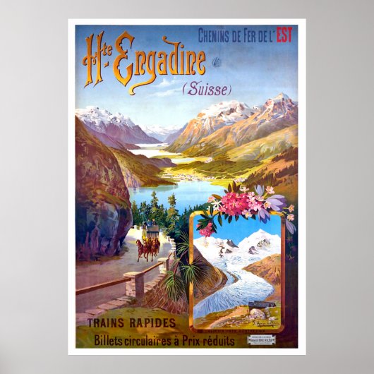 Engadin, Zwitserland, landschap en bergweg Poster (Voorkant)