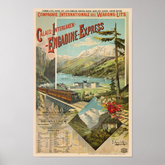 Engadine-Express Switzerland Vintage Poster 1890 (Voorkant)