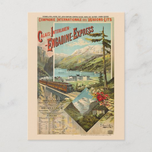 Engadine-Express Switzerland Vintage Poster 1890 Briefkaart (Voorkant)