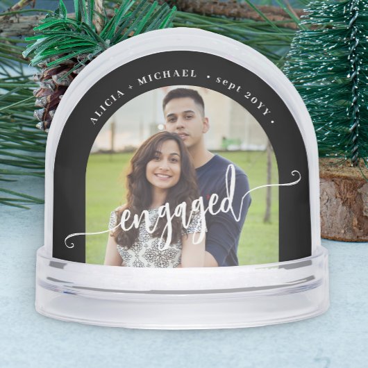 Engaged couple 2 photo script personalized sneeuwbol