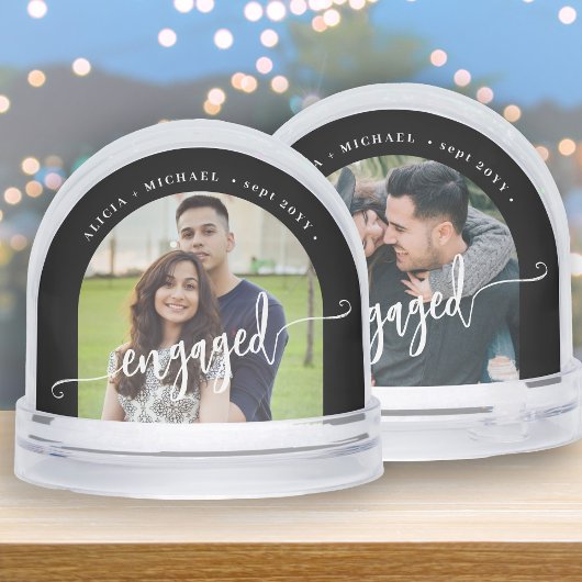 Engaged couple 2 photo script personalized sneeuwbol
