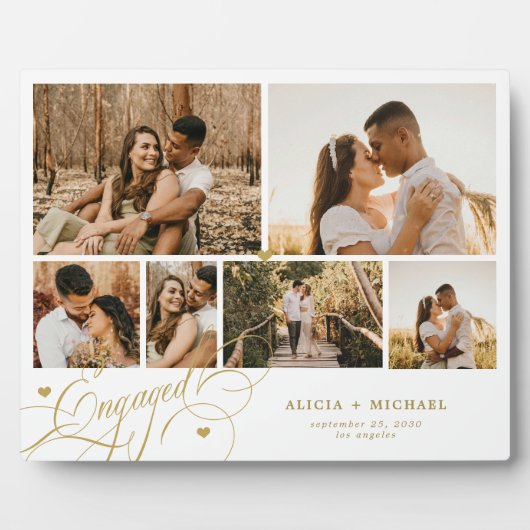 Engaged couple 6 photo collage template white fotoplaat (Voorkant)
