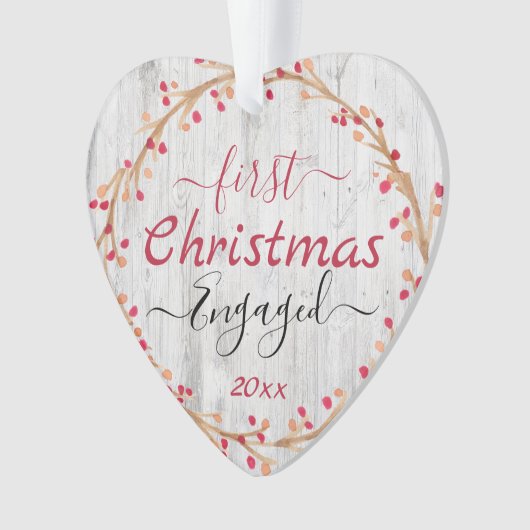 Engaged Couple First Kerstmis Rustisch Hood Ornament (voorkant)