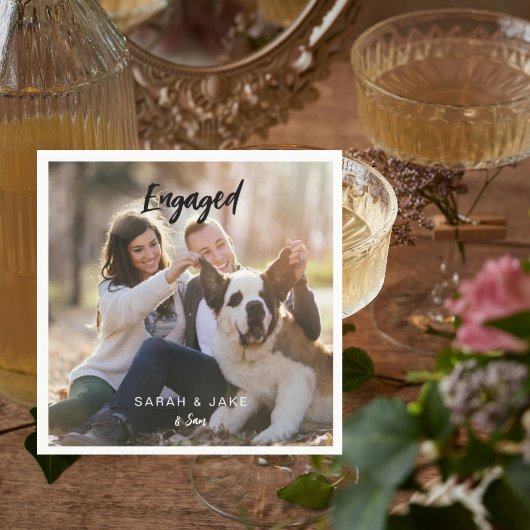 Engaged Couple Photo With Pet Fun Cocktail  Servet